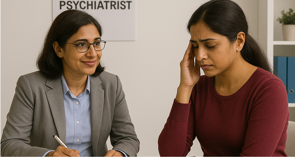 Psychiatrist counseling a patient about mental health challenges in the modern world