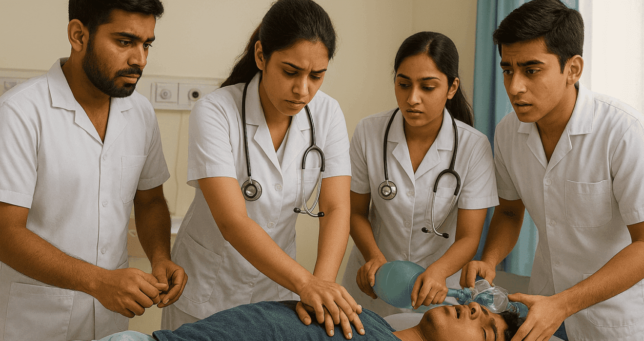 Doctors performing emergency CPR for sudden cardiac arrest in young patients