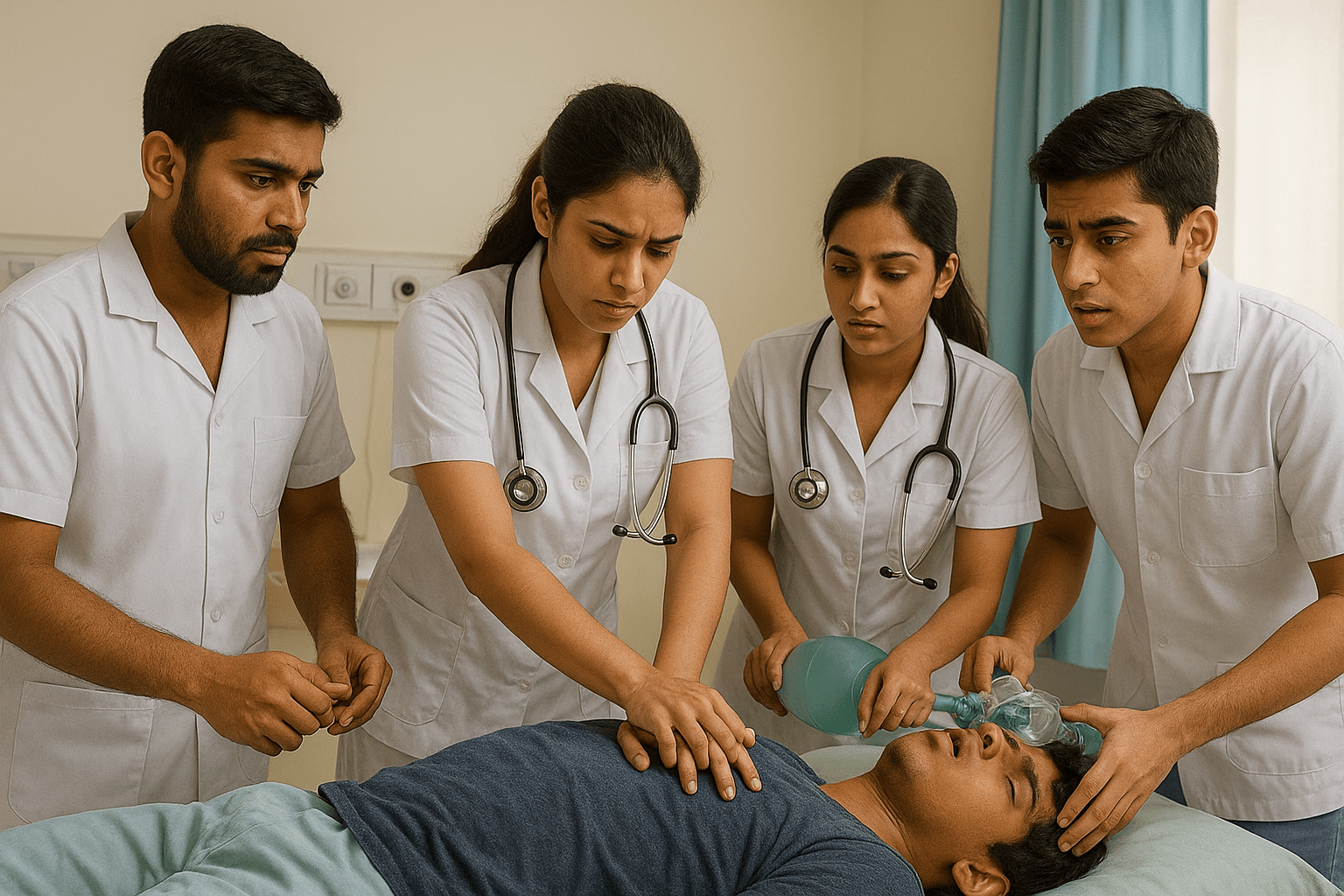 Doctors performing emergency CPR for sudden cardiac arrest in young patients