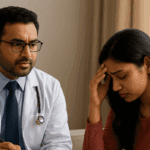 Psychiatrist providing mental health consultation to an upset patient in Ambattur