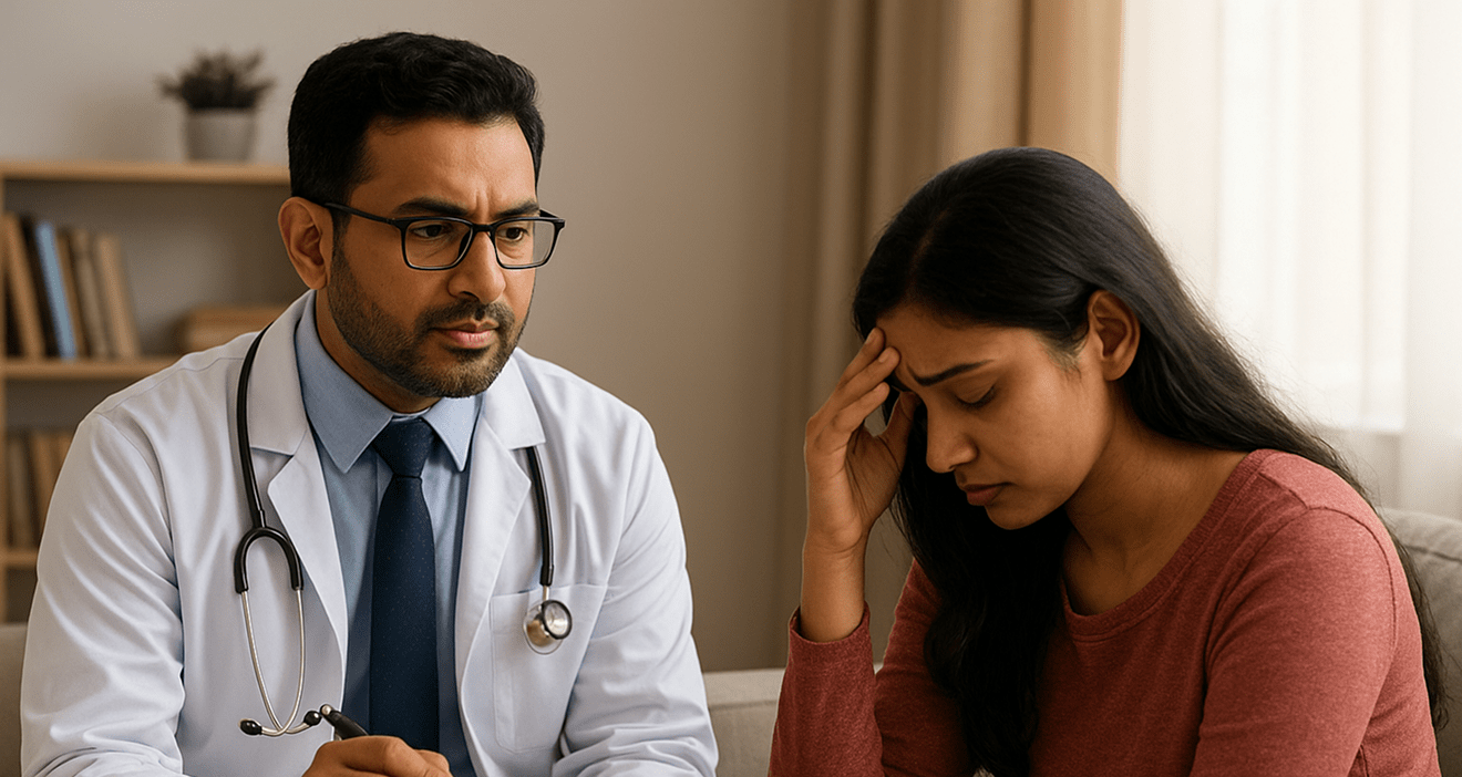 Psychiatrist providing mental health consultation to an upset patient in Ambattur